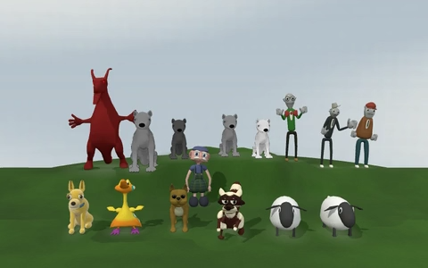 Duncan, Shep, the sheep and Goatzilla gathered together