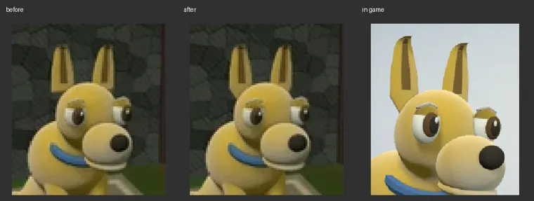 Close-ups of Silas: ears hovering above his head in the hub tile, seated in the game.
